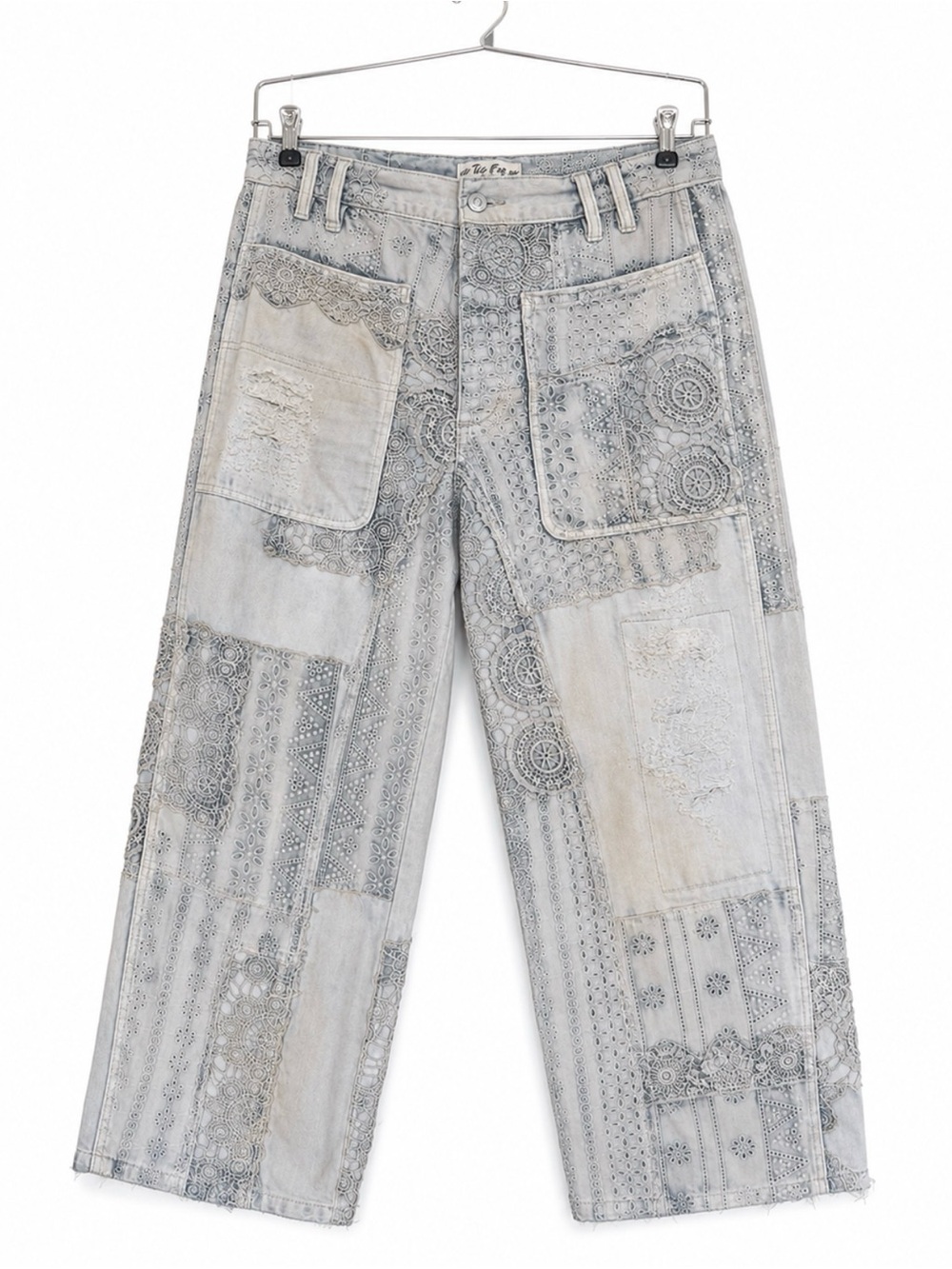 We The Free Light Gray Patchwork Relaxed Jeans